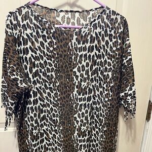 Leopard Print Short Sleeve Top - Brown & White